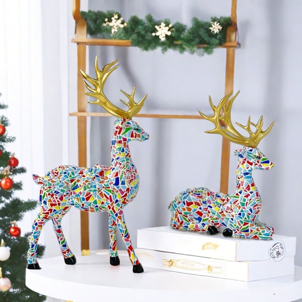 Vannoverføringsutskrift reinsdyrfigurer, elegant julepynt for julefester, sett med 2