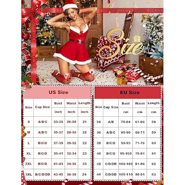 Julunderkläder för kvinnor Sexig Santa Underkläder Set Babydoll Chemise Nattkläder Plus Size Underkläder S-3XL M