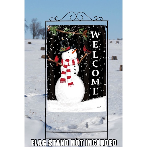 12x18 Tommer Dobbeltsidet Haveflag Vinterflag, Snefnug Krans Julevinter Haveflag Husflag Til Udendørs Have Dekoration Forest Snowman Welcome