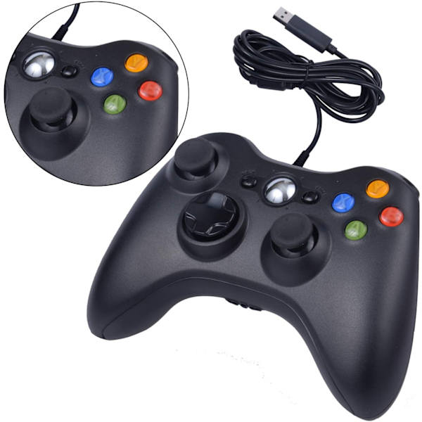 Sort WYRM USB-spilcontroller, kompatibel med Xbox 360-konsol, Windows 7/8/10 PC-joystick