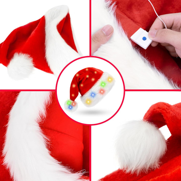 BOSONER Tomtehatt: Julhatt Vuxen - Tomtehatt för Kvinnor och Män - LED Tomtehatt 1 Pack With Led