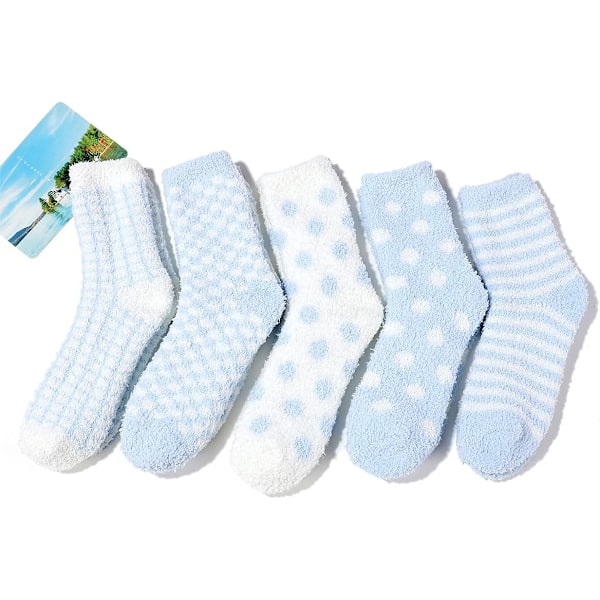 Pehmeät ja lämpimät tossusukat naisille - Superpehmeät mikrokuidut, mukavat nukkumissukat, 6 tai 5 paria 5 Pairs Baby Blue