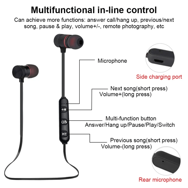 Bluetooth hörlurar Magnetic Sports 4.1 Trådlöst Handfree Headset Halsband Hörlurar Stereo-hörlurar för iPhone Android Black