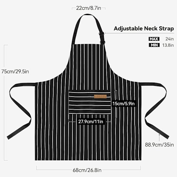 2 Pak Køkken Kogeforklæder, Justerbar Bib Blød Kokkeforklæde med 2 Lommer til Mænd Kvinder       Hvid/Sort-2 White/Black-2