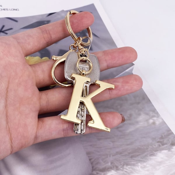 Nøglering med Guld Bogstav A-Z til Kvinder Taske Charms Pung Charms Til Håndtasker Metal Alphabet Initial Letter Nøglering K