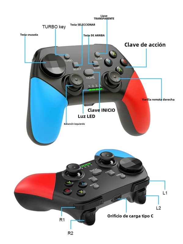 Helt Hvit VILCORN Bluetooth Gamepad Kompatibel med Android for Spillkontroll som Minecraft, Genshin, PUBG, PPSSPP Trådløs og Kablet Kontroll