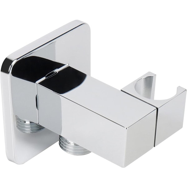 Väggmonterad Duschmunstyckehållare med Handdusch - Massiv Mässing Kvadratisk Duschfäste med Fläns G1/2 Dusch slangkoppling (Borstad Nickel) Chrome Finish