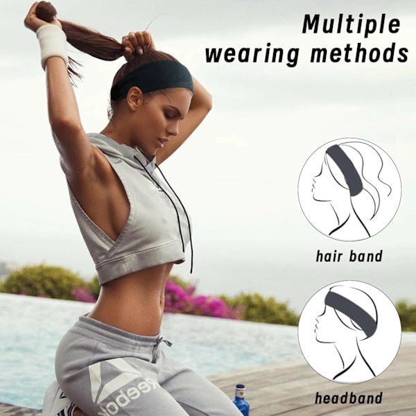 Unisex Hodebånd for Kvinner Mykt Elastisk Stoff Hodebånd Bandeaux Hårtilbehør for Trening Trening Yoga Hårbånd, 100% Ren Bomull Black+Gray+White