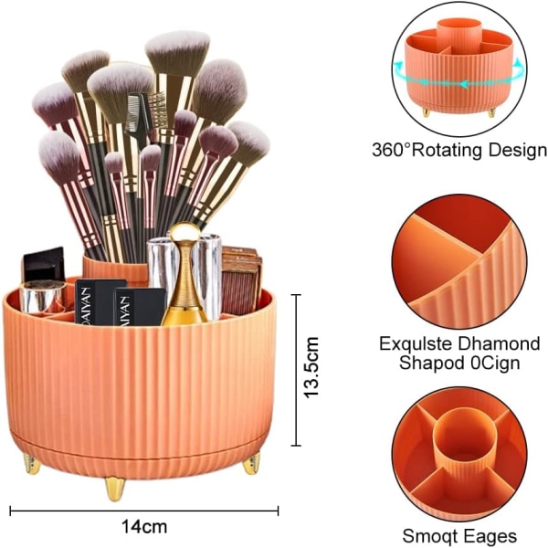 360° roterende makeupbørste opbevaringsboks kosmetikholder (orange) Orange