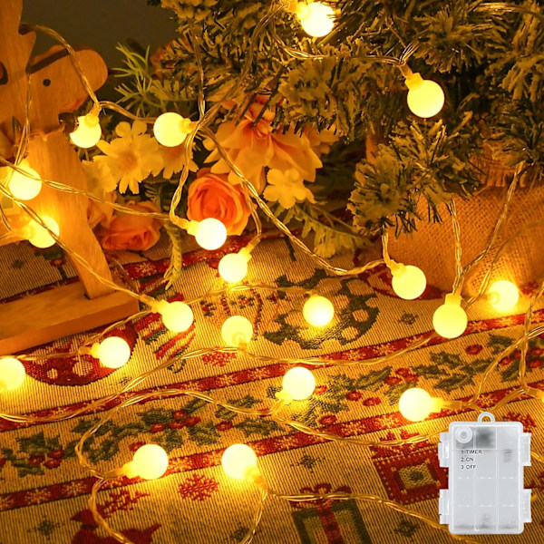 Batteridrevne Feelykter Utendørs 6 m 40 LED Varmt Hvit Globe Feelykter med 6 Timers Timer, IP65 Vanntette Kulelykter for Soverom, Balkong, J