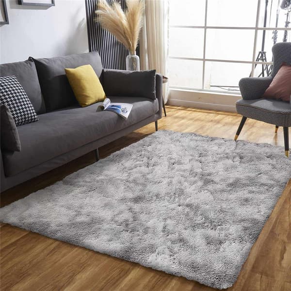 Grå ryamatta, mjuk långluggmatta, halkfri, för vardagsrum och sovrum, 80 x 120 cm, grå och vit