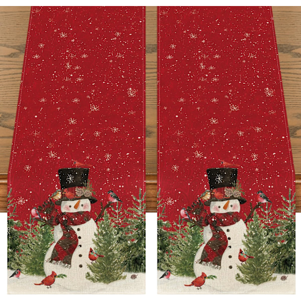 Snögubbe Jul Fåglar Träd Bordlöpare, Säsongsbetonad Vinter Jul Semester Kök Matbord Dekoration 13 x 72 Tum Red