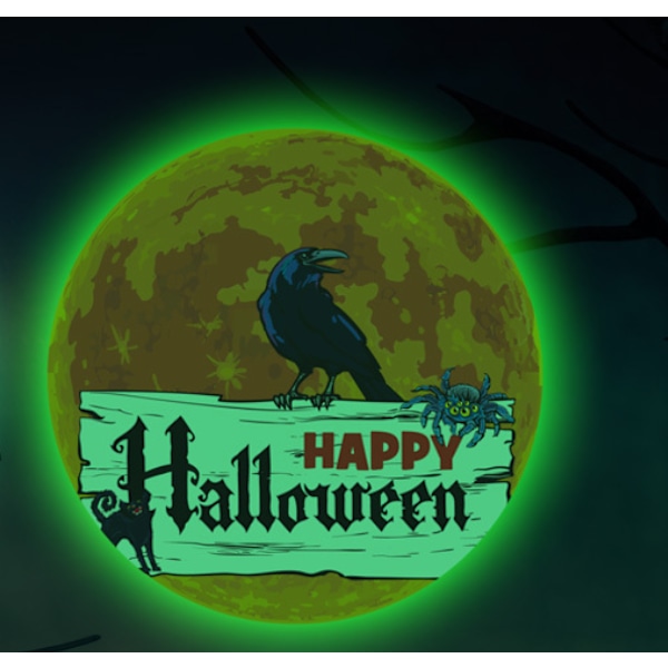 Halloween Flaggermus Heks Kråke Lysende Lysende Månefestival Dekorasjon Fluorescerende Veggklistremerke (Grønt Lys Kråke)