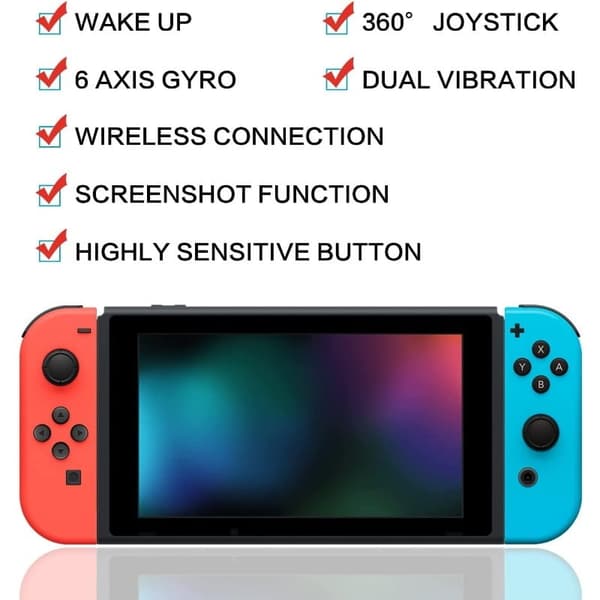 Rød og blå controller til Switch Joypad, forbedrede Joypads til Switch Sports Game Neon Rød/Neon Blå Trådløs Game Joypad