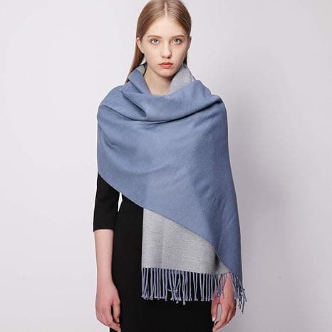 Blått og grått - Vinter skjerf pashmina sjal varmt vendbart skjerf blå grå for kvinner