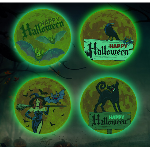 Halloween Flaggermus Heks Kråke Lysende Lysende Månefestival Dekorasjon Fluorescerende Veggklistremerke (Grønt Lys Kråke)