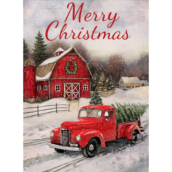 Hjemmedekoration Merry Christmas Haveflag Rød Lastbil Dobbeltsidet, Vinter Rustik Citat Hus Haveflag Jule Pickup 12 x 18