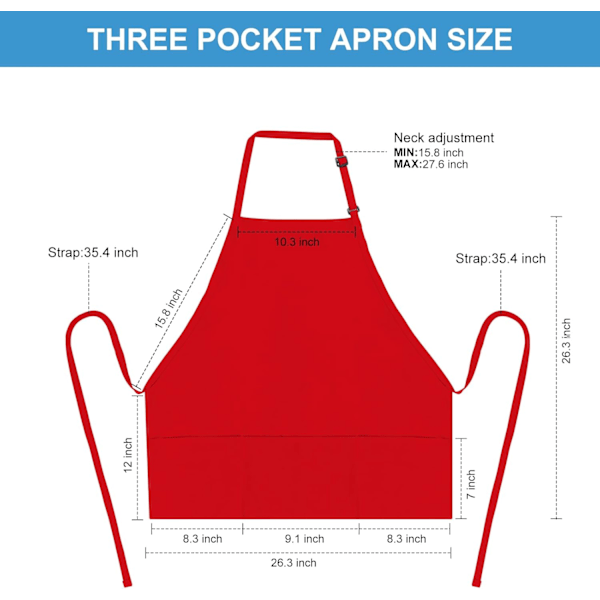 2-pack 3-fickors justerbar bib-förkläde kockkök matlagning förkläden för kvinnor män, svart