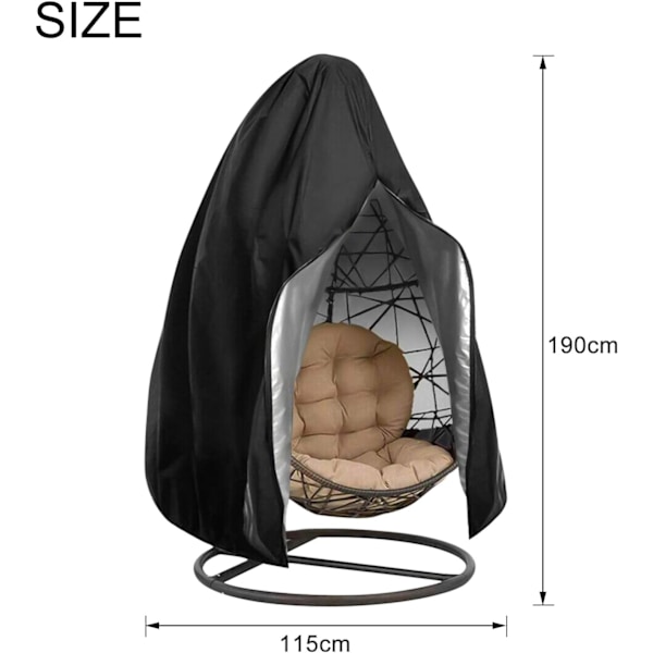 Hengende eggstoltrekk for uteplass, 115*90cm utendørs vanntett vindtett støvtett egg gyngestoltrekk med Black