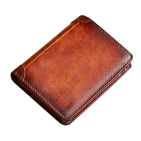 Stor rymlig trifold plånbok Retro stil multi-kortplats herr äkta läder plånbok - gul brun