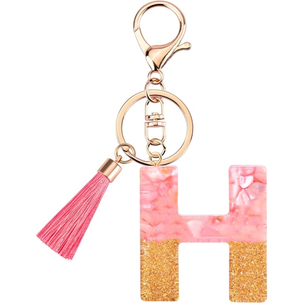 Sødt Rosa Nøglering til Kvinder Piger, Initialbogstav Nøglering med Kvast, Charms til Nøglepung Håndtasker Rygsække Pink-h.