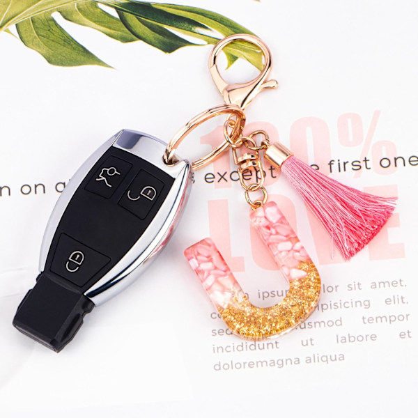 Sødt Rosa Nøglering til Kvinder Piger, Initialbogstav Nøglering med Kvast, Charms til Nøglepung Håndtasker Rygsække Pink-u