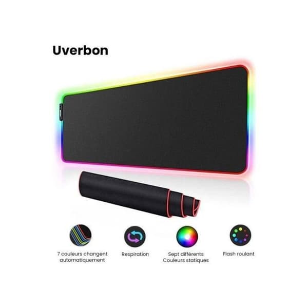 Stor RGB Gaming Musematte 90x40cm LED Bakgrunnsbelyst Utvidet Skrivebordsmatte