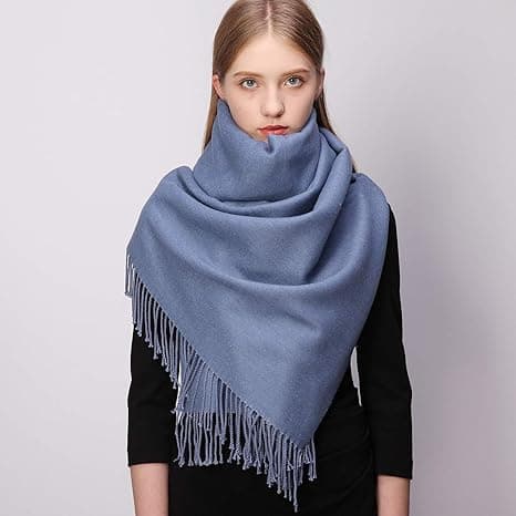 Blå og grå - Vintertørklæde til kvinder pashmina sjal varmt vendbart tørklæde blå grå