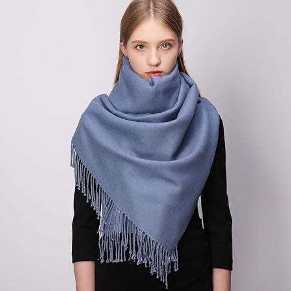 Blått og grått - Vinter skjerf pashmina sjal varmt vendbart skjerf blå grå for kvinner