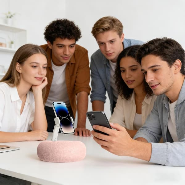 Pink foldbar tablet- og telefonholder, 360° justerbar, med en pude til støtte, til seng, sofa, læsning og kontor