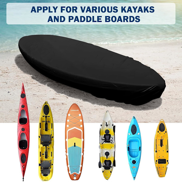 420D Kajakdække Vandtæt, Kajakdækker til Udendørs Opbevaring, Robust UV-Beskyttelse Paddleboard Dækker SUP Kano Dække, 3,6-4m Black 11.8-13ft