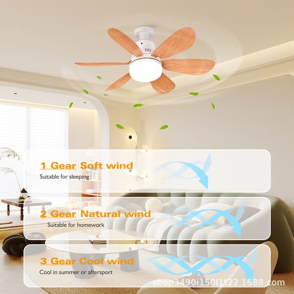 E27 LED-loftventilator med lys; understøtter 3 farvetemperaturer, skruemontering, støjsvag ventilator.