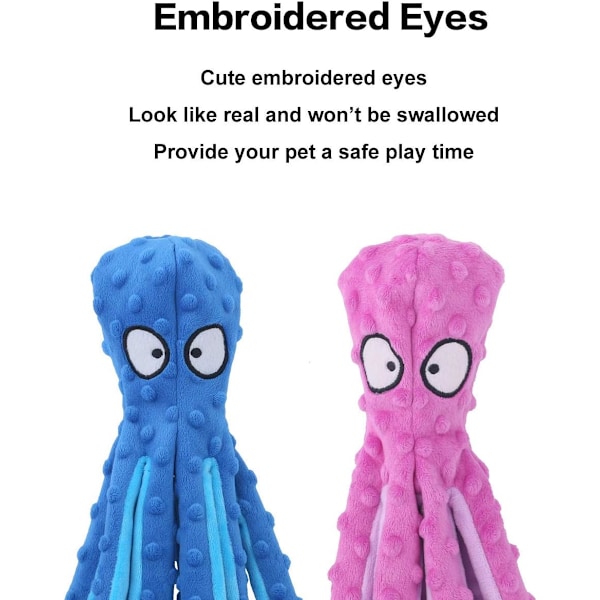 Hunde Squeaky Legetøj Blæksprutte - Fyldfri Krøllede Plyslegetøj til Hvalpe Tandspredning, Holdbare Interaktive Tyggelegetøj til Små, Mellemstore og Store Hunde Træning Blue+Purple