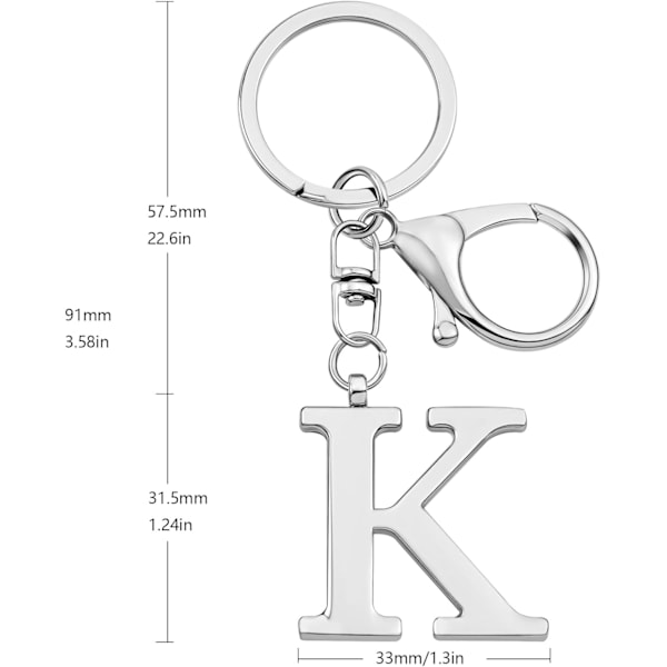 Nyckelring med guldbokstav A-Z för kvinnor, väskacharm, handväskacharm, metallinitialbokstavsnyckelring Silver-k