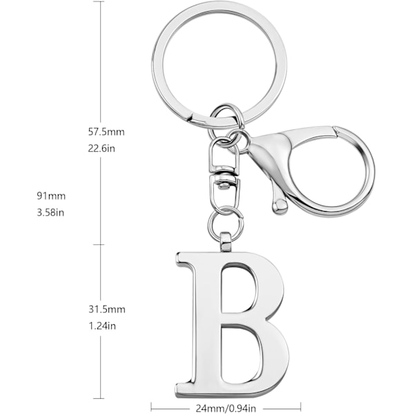 Nøkkelring med gullbokstav A-Z for kvinner, veskepynt, veskepynt til håndvesker, metallalfabet, initialbokstav nøkkelring Silver-b