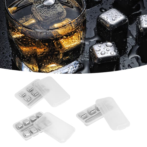 -Rustfri stål isterninger, genanvendelige sten til nedkøling af whisky, vin og istang, opbevaringsboks, 8 stk.