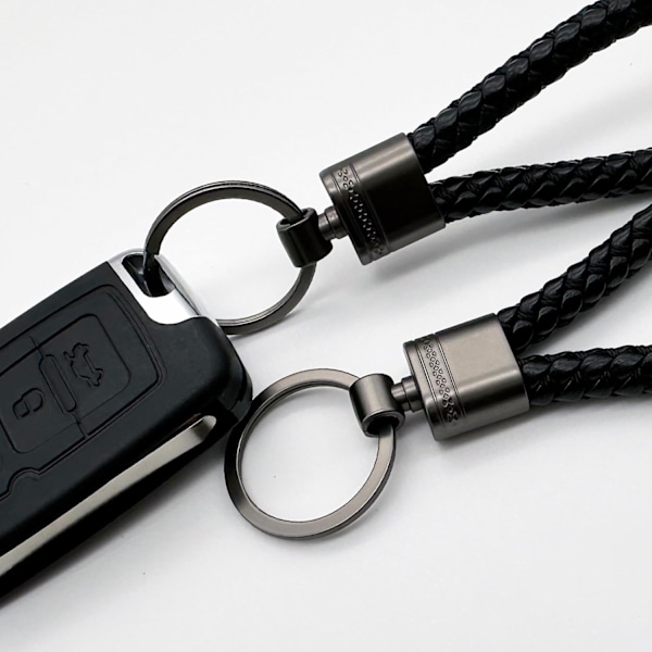 2 kpl käsinkudottua punottua nahkaavaimenperää, avaimenperän hihnoja miehille ja naisille, metalliavaimenperä kotiin ja auton avaimille Black