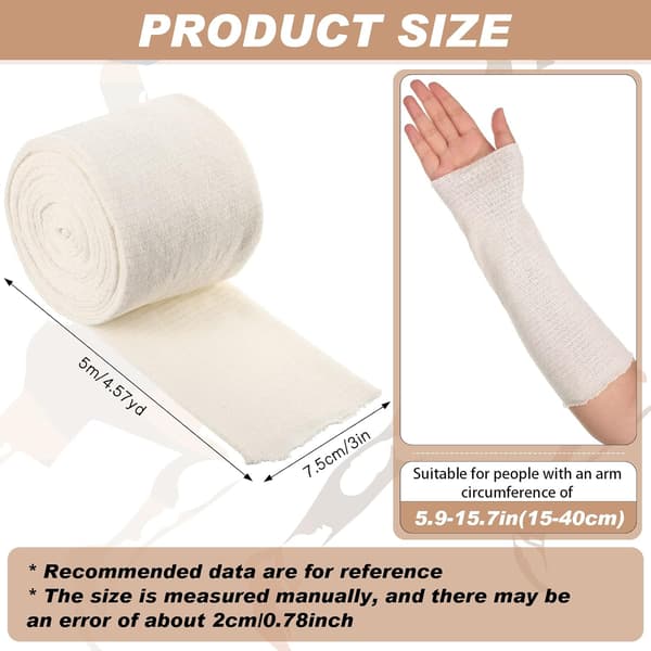 Elastisk tubebind af bomuld, gipsbandage elastisk bandagerulle, komfortabel elastisk gipsærme, egnet til arme, ben og knæ (4,5 CM × 5 M)