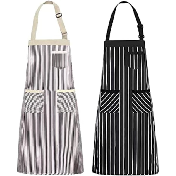 2-pack Köksförkläden, Justerbara Bib Mjuka Kockförkläden med 2 Fickor för Män Kvinnor Brun 2 F