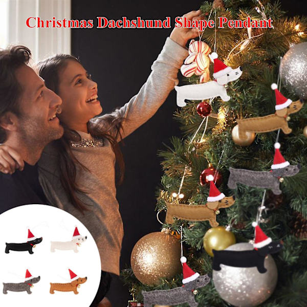 Julepynt juletre dachshund form hengende dekorasjon ornament vinduspendant 4 stk no4286
