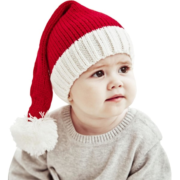 Julhatt för barn, tomteluva vinterhatt för bebis, slouchy beanie, vindtät varm stickad juldekoration mössa röd