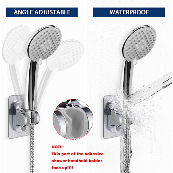 Självhäftande Duschhuvudhållare - Justerbar Handduschhållare, Ingen Borrning, Väggmontering, Vattentät (1-pack, Kromfinish) C