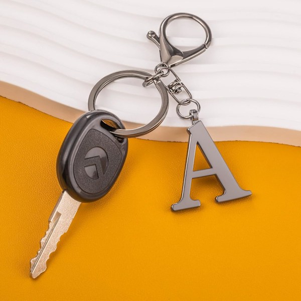 Nøglering med Guld Bogstav A-Z til Kvinder Taske Charms Pung Charms Til Håndtasker Metal Alphabet Initial Letter Nøglering Black-c