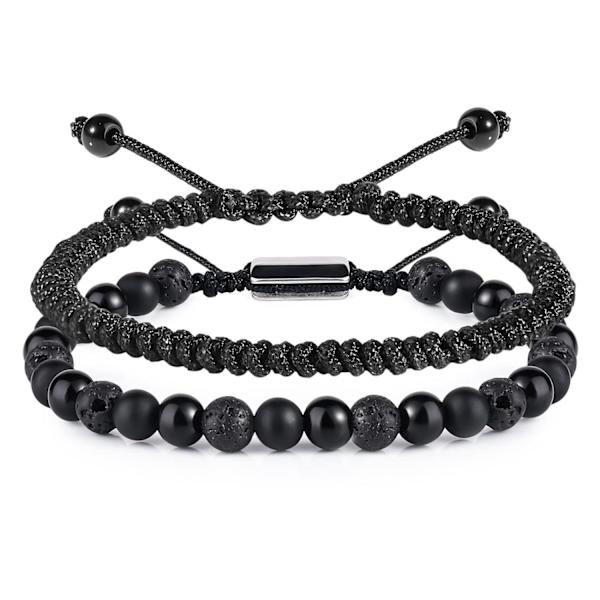 Mustat helmiset rannekorut miehille ja pojille - 6 mm obsidiaani onyx laavakivi rannekorusarja miehille pareille - joululahjat syntymäpäivälahjat miesten korut Black