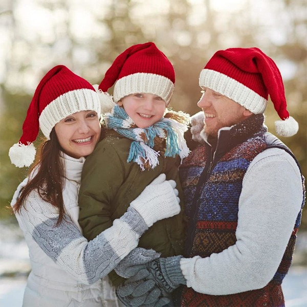 Jultomteluva Julhattar Julpartyhatt Röd Stickad Beaniehatt För Vuxna Kvinnor Män 2-pack 2 X Red Santa Hats Adult