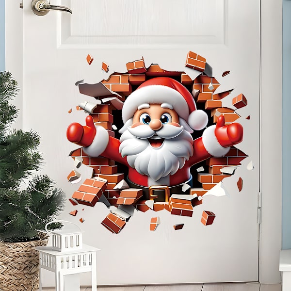 3D Jultomte Väggdekaler - 44.7*42cm PVC Dekoration för Sovrumsväggar, Dörrar, Ger en Magisk Julstämning till Hemmet