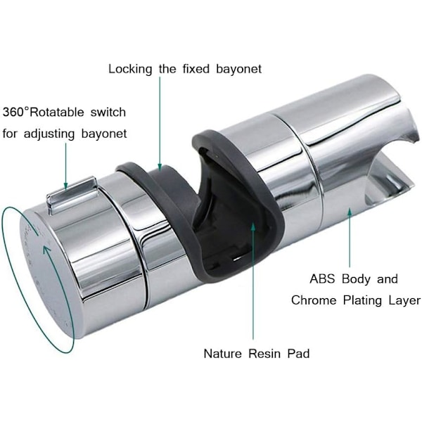 Udskiftningsbeslag til håndbruser til glidebjælke 19-25 MM justerbar skinnebruserhovedholder, kromfinish