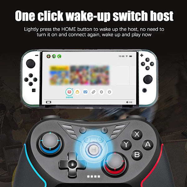 Sort og grøn trådløs spilcontroller kompatibel med Switch, Hall Joystick, bevægelsessensor, makro