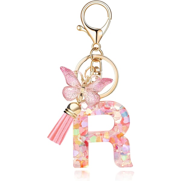 Muodin Aakkosten Alkukirjain Avaimenperä Tupsu Perhonen Riippuva Avaimenperä Laukkuun Käsilaukut Naiset Tyttö Pink Butterfly Letter R