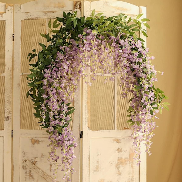 2 x 7 fot Kunstig Wisteria Vine Garland Kunstig Blomst Wisteria Garlander for Utendørs Innendørs Bryllup Vegg Bad Dekorasjon (Lilla) Purple